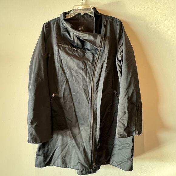 Eileen Fisher Black Trench Coat with asymmetrical zipper- size large - Picture 1 of 9